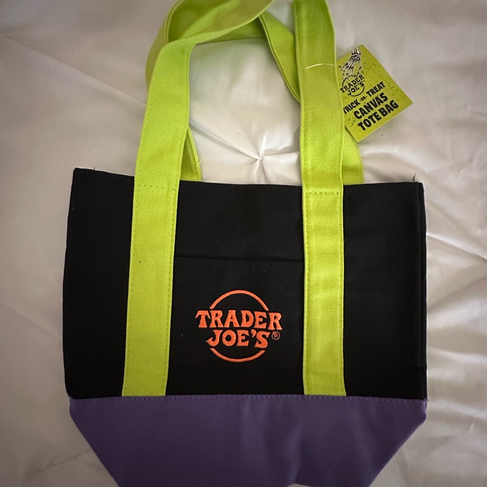 Trader Joe’s Mini Canvas Tote Bag Black & Purple Canvas Tote